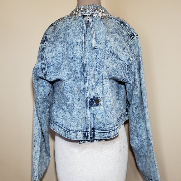SOLD Rhinestone Acid Denim Moto Jacket - Picture 5 of 5